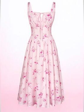 NWTSCARLET DARKNESS Pink Floral Midi Dress Corset Milkmaid Cottagecore Pockets M